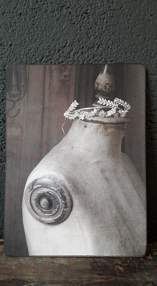 Houten bordje met afbeelding. Paspop