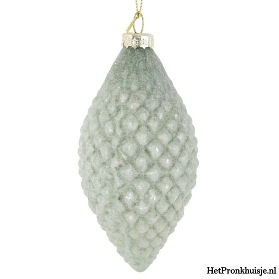 Groene glazen kerstbal. Model dennenappel