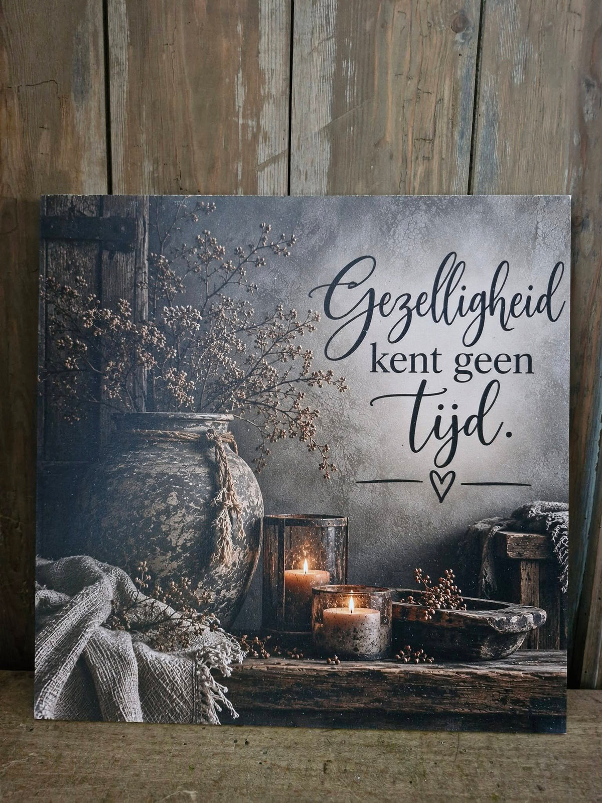 Houten bord. 30x30. Gezelligheid
