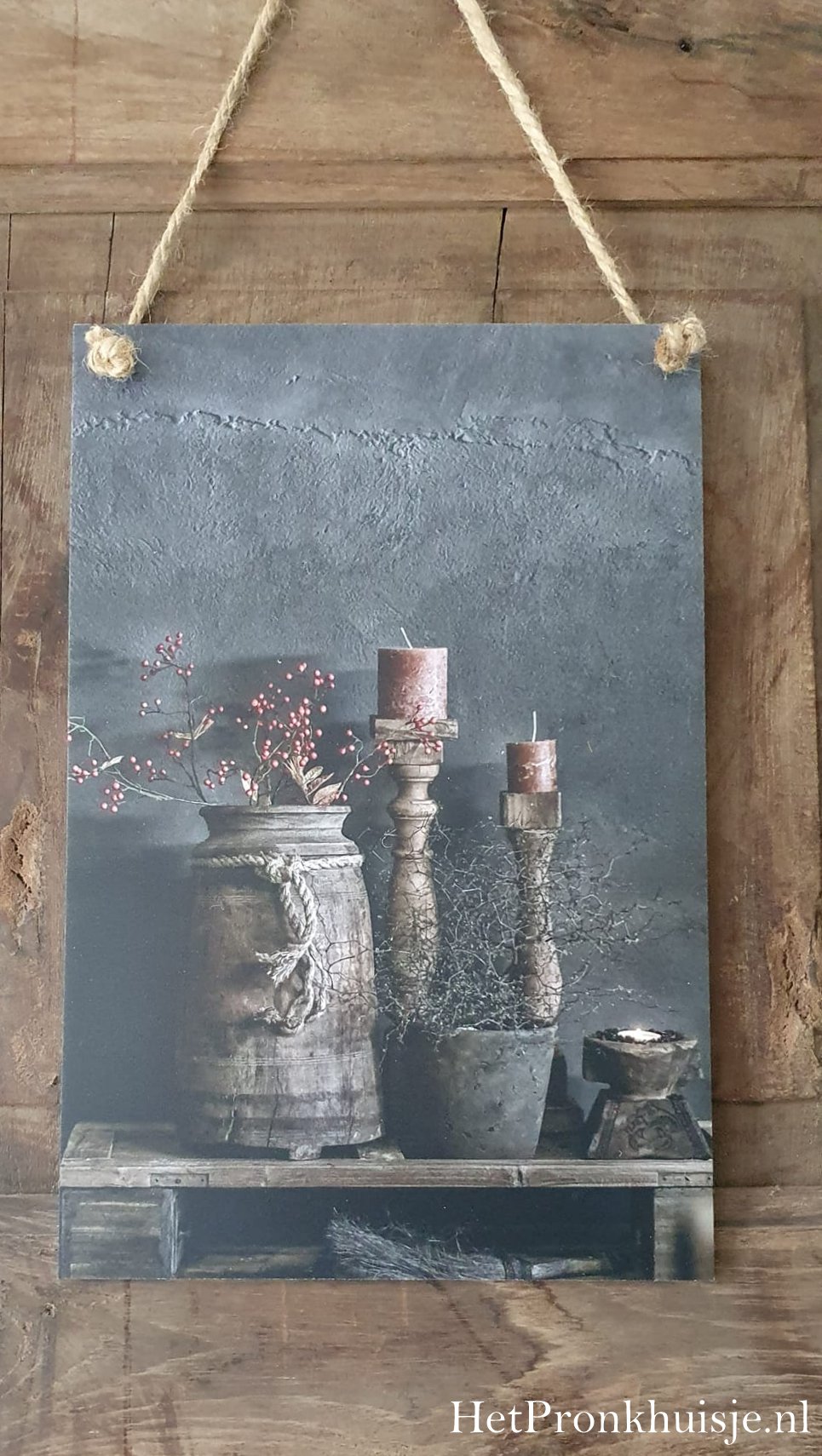 Muurbordje. Vaas met takjes. 20x30