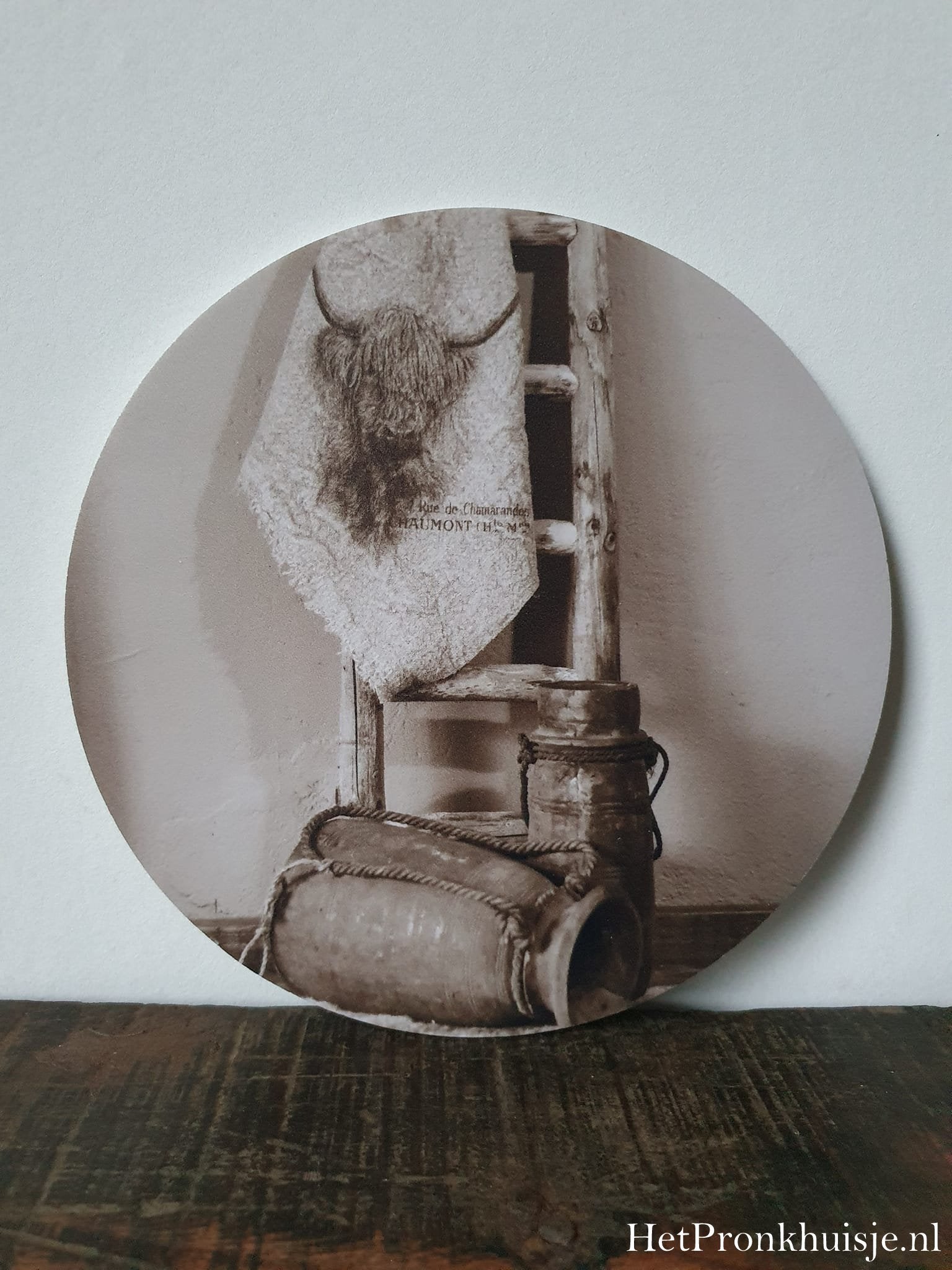 Muurcirkel. Shabby doek aan ladder. Sepia