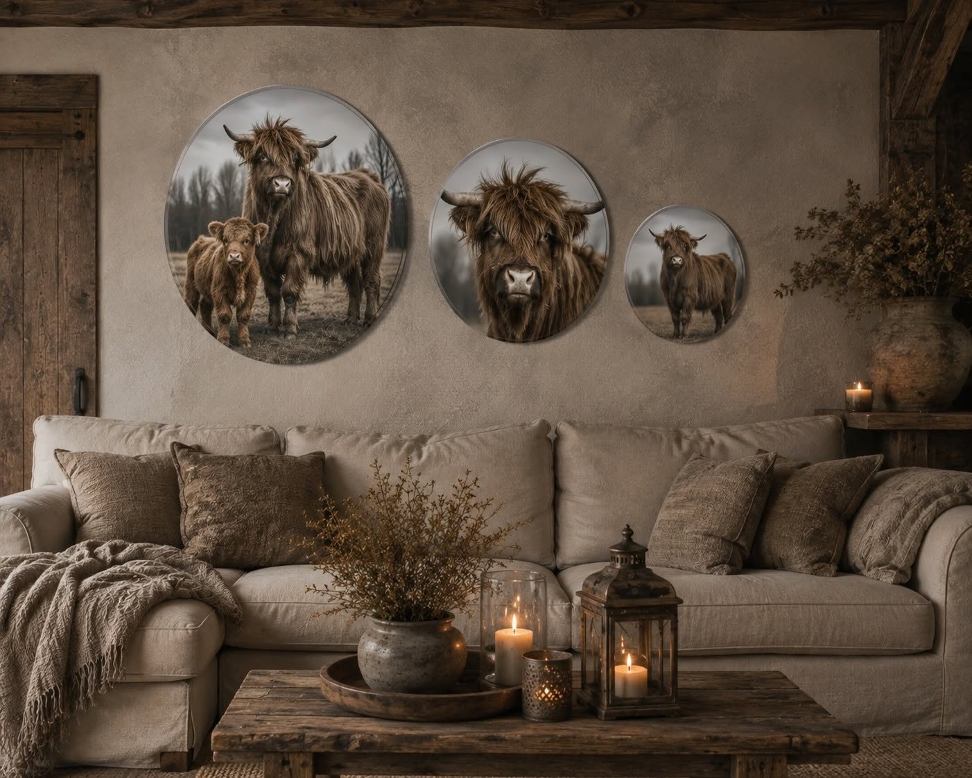 Muurcirkel set. Hooglander bruin