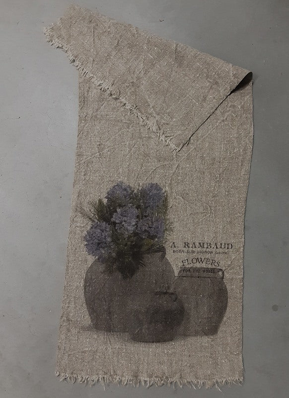 Shabby doek. Grijze potten met hyacint