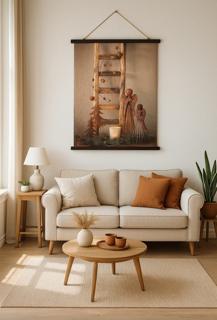 Wanddoek. Engelen bij ladder