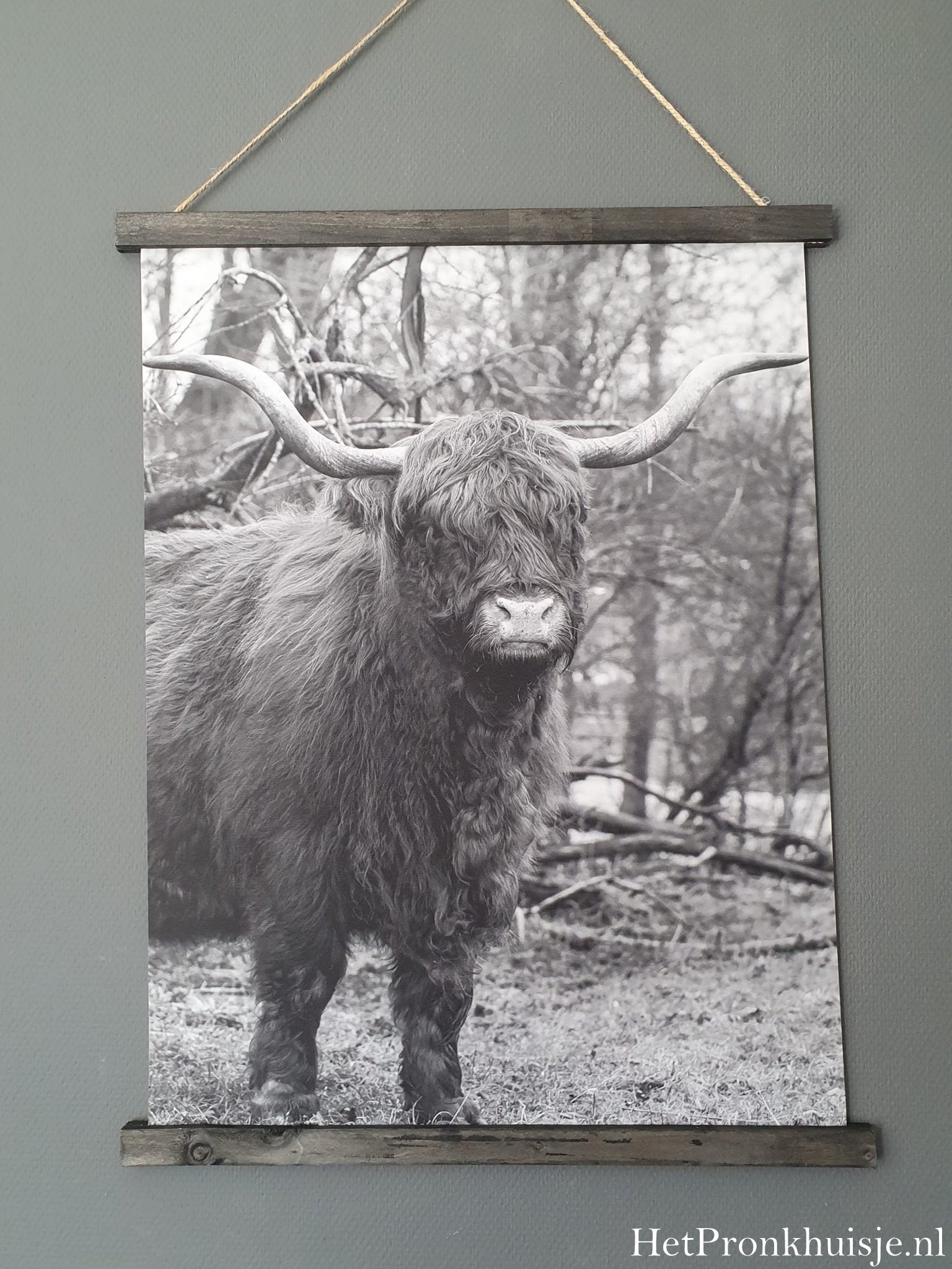 Wanddoek. Hooglander. Zwart wit