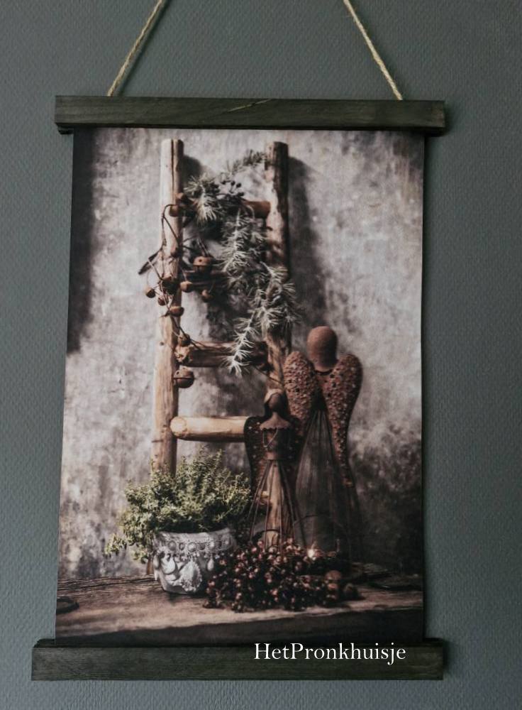 Wanddoek. Ladder met decoratie