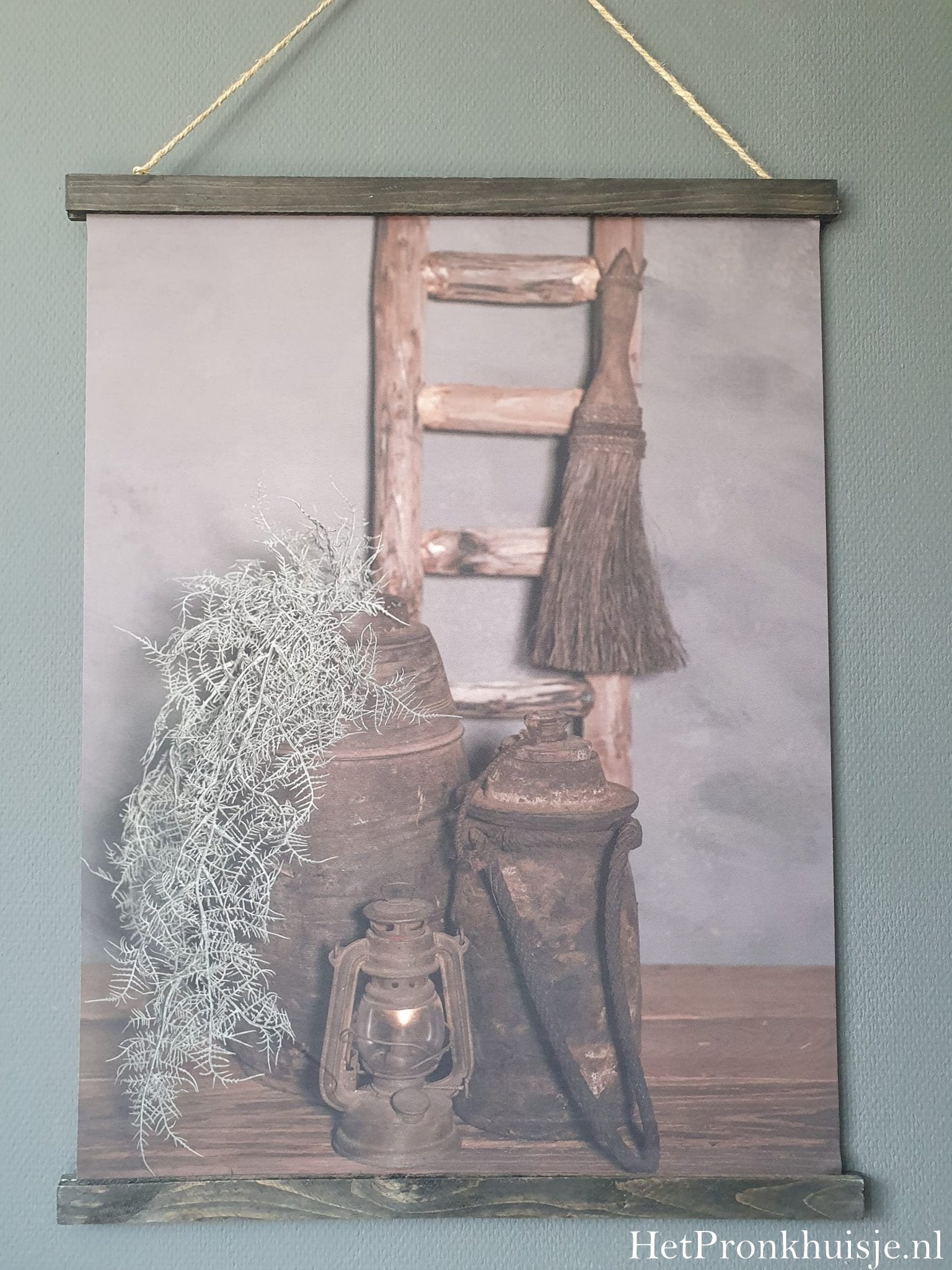 Wanddoek. Ladder met kwast