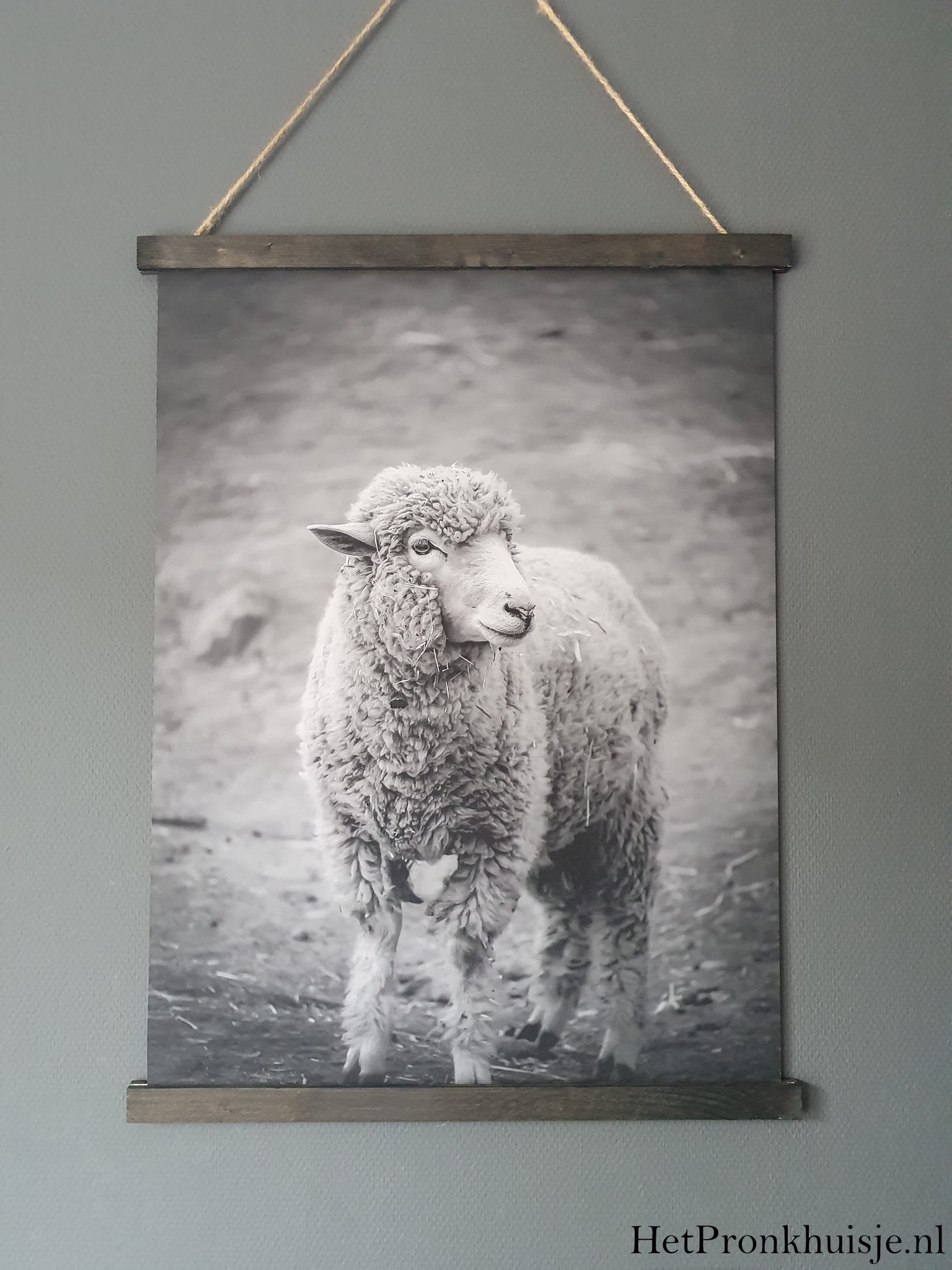 Wanddoek. Schaap. Zwart wit