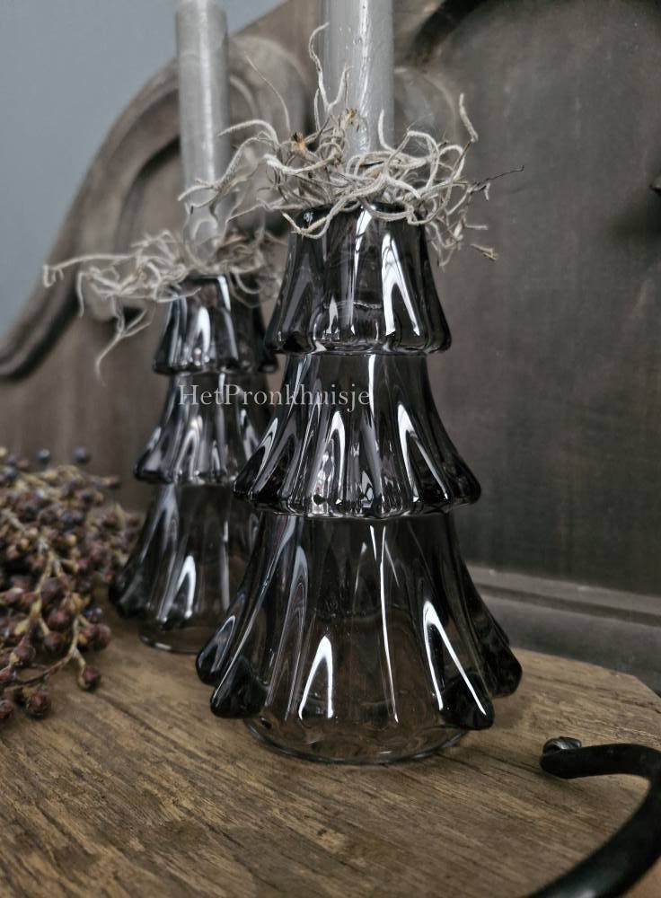 Glazen kerstboom kandelaar. Groot
