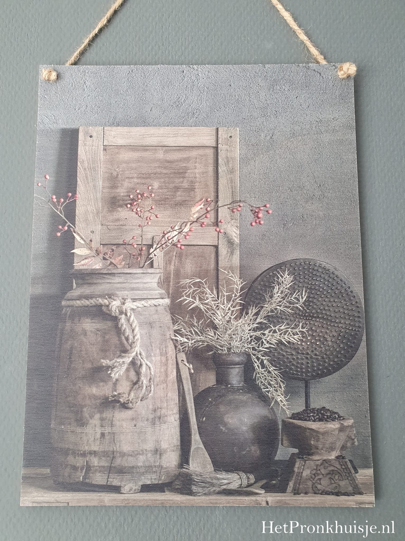 Houten wandbord. Nepalese pot