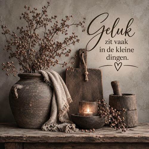Houten bord. 30x30. Geluk in kleine dingen