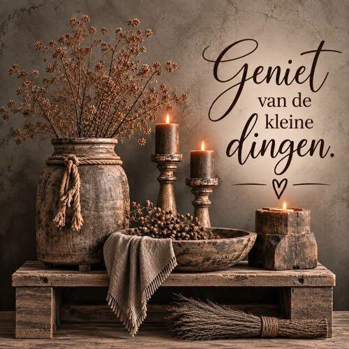 Houten bord. 30x30. Geniet van de kleine dingen