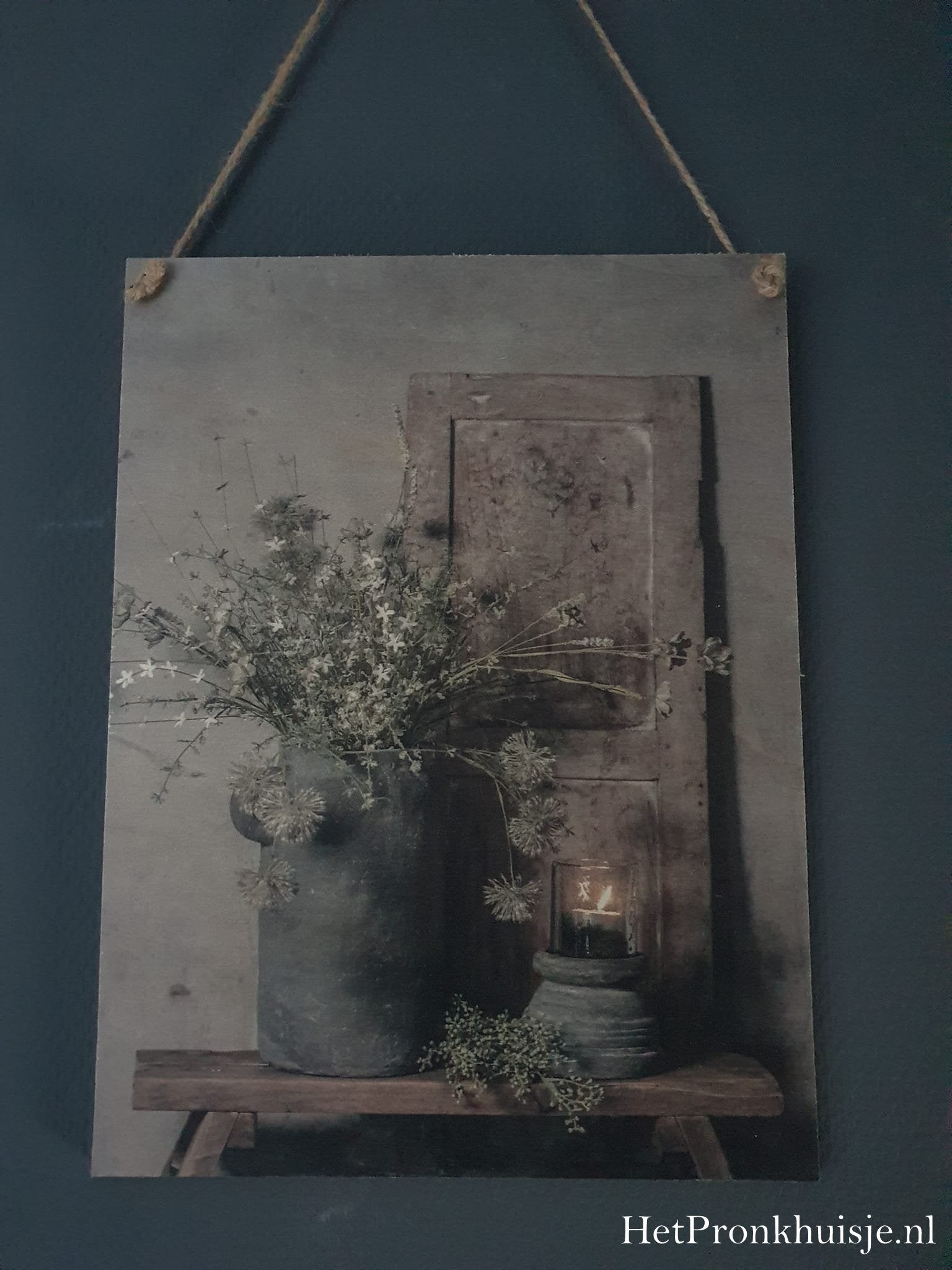 Muurbord hout met touw. Nr 18