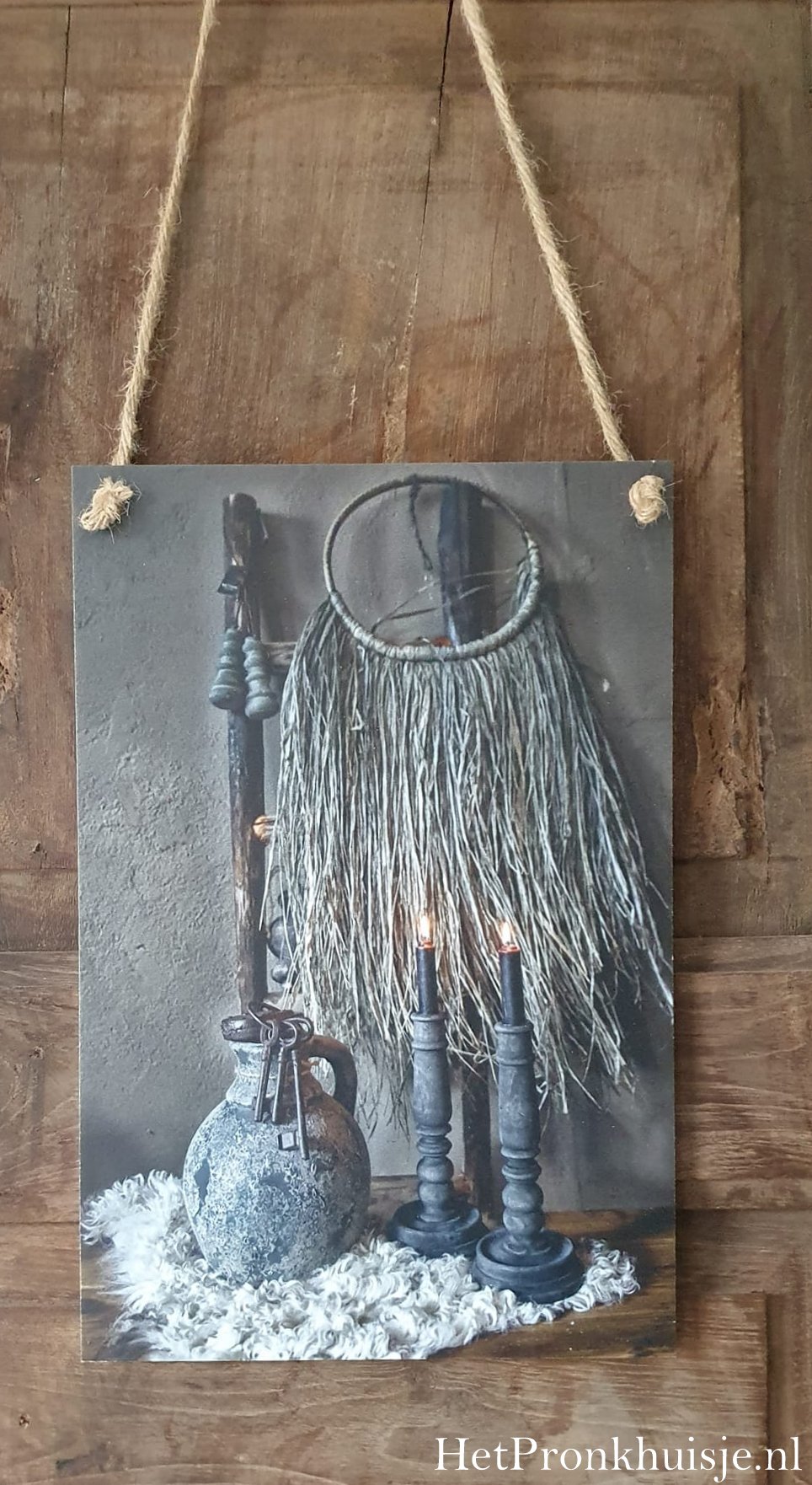 Muurbordje. Kandelaren met kruik. 20x30
