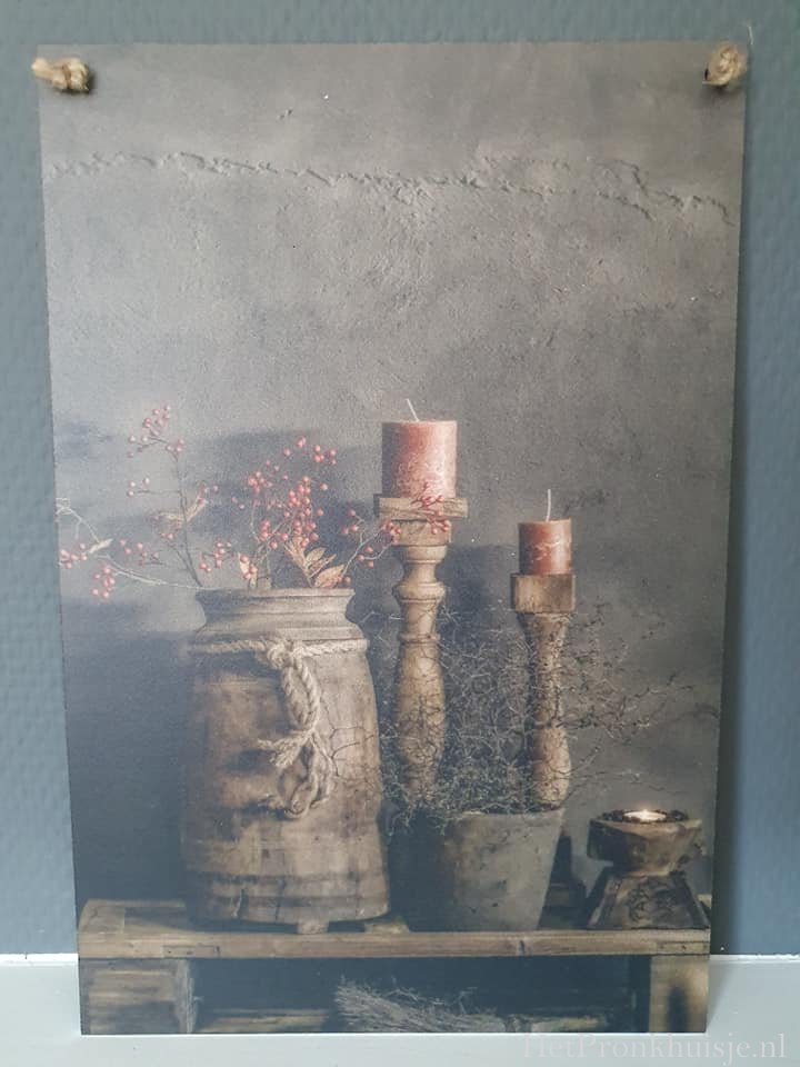 Muurbordje aan touw. Nepalese pot. Sepia