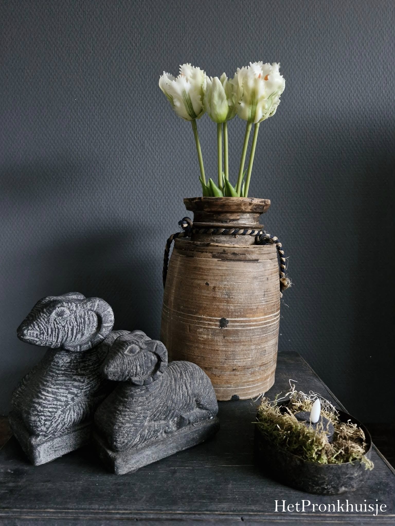 Papagaai tulpen. Wit groen. Bos 5 stelen