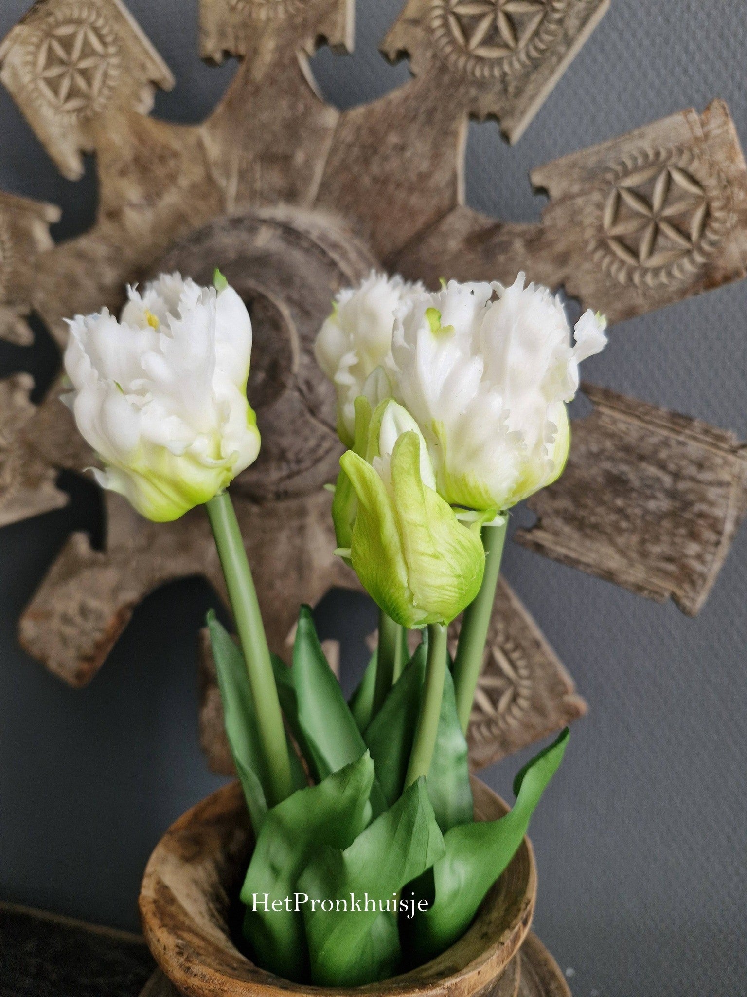 Papagaai tulpen. Wit. 5 stelen