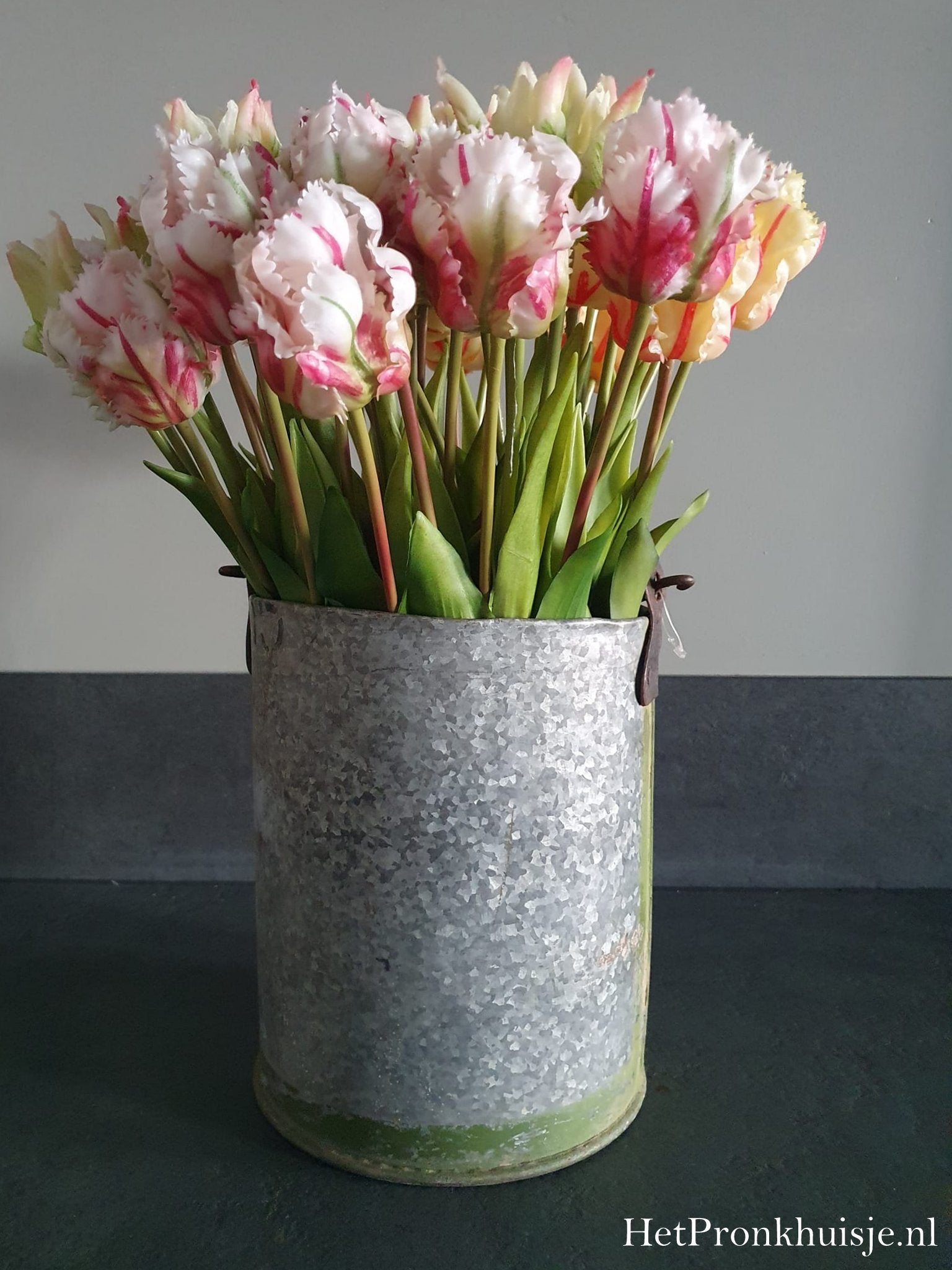 Stoere oude ijzeren emmer.