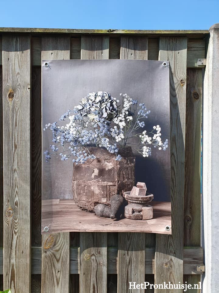 Tuinposter. Ornament met amberblokjes