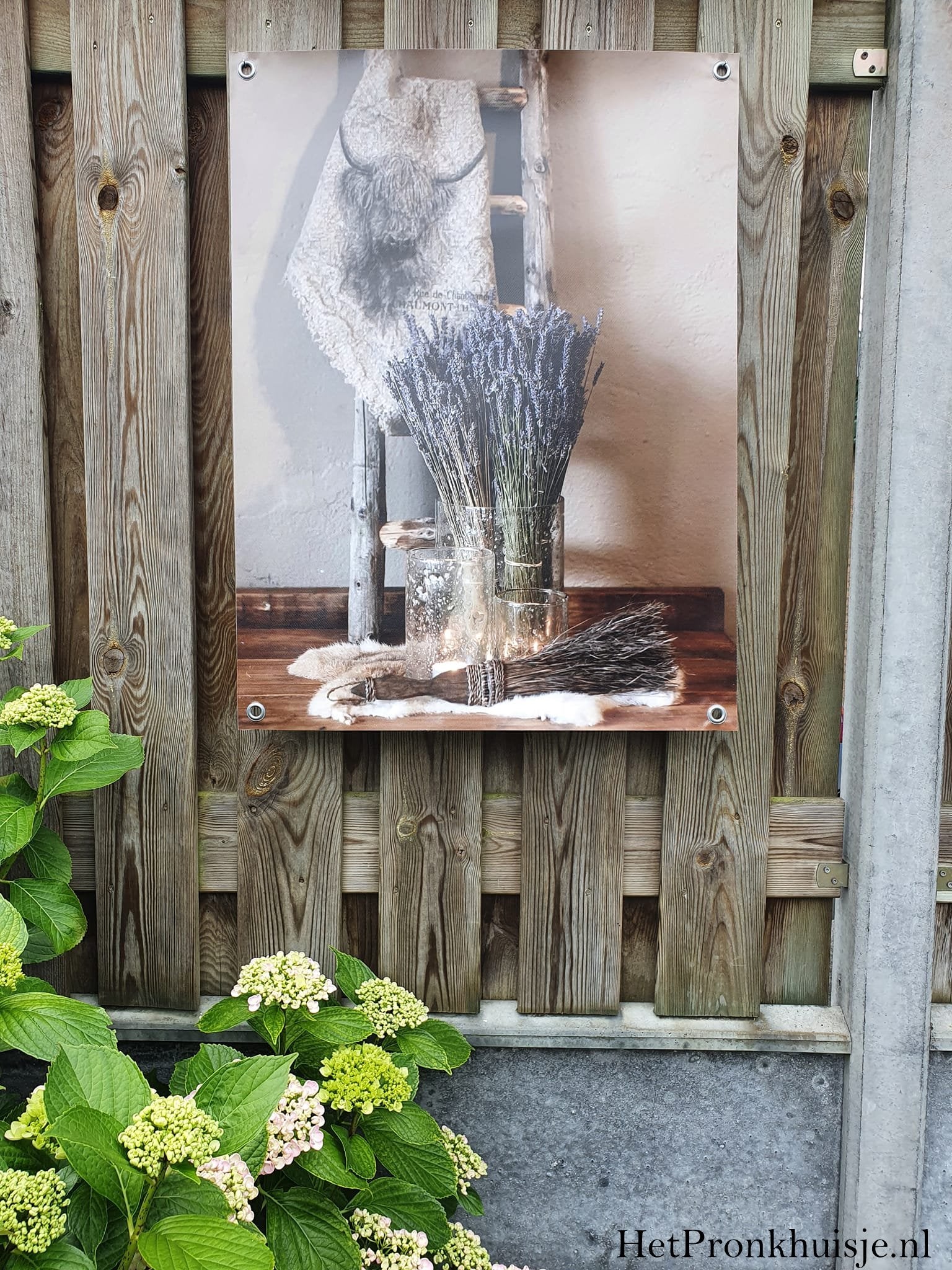 Tuinposter. Shabby doek met lavendel.