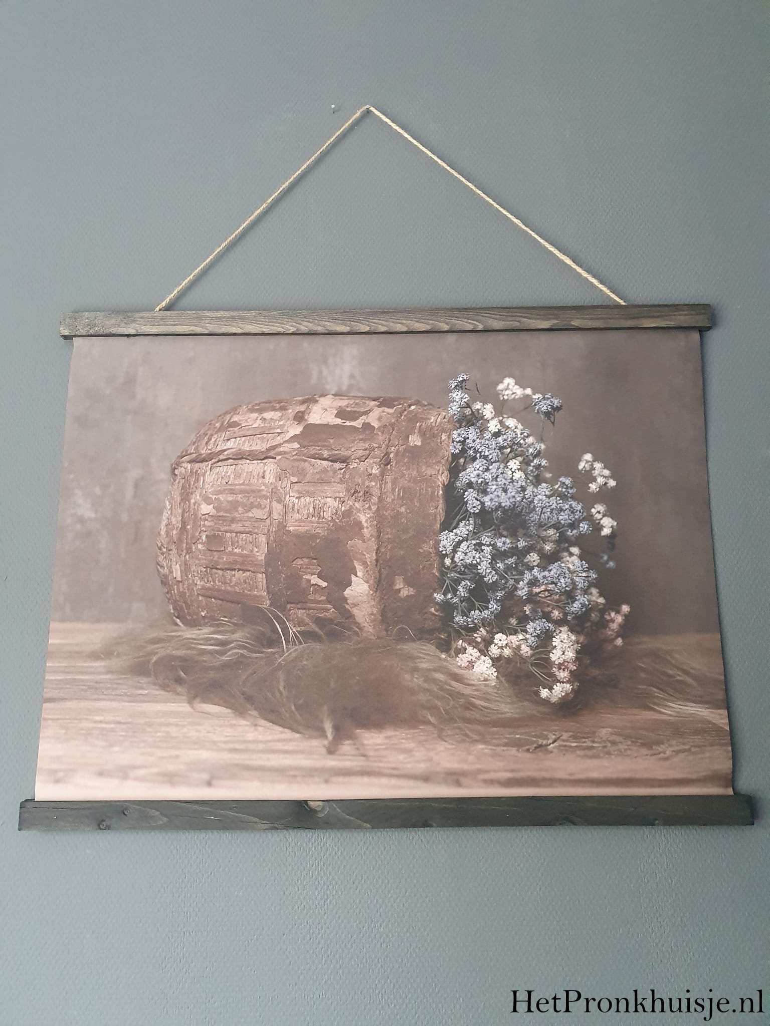 Wanddoek. Gipskruid in mand. 80x60