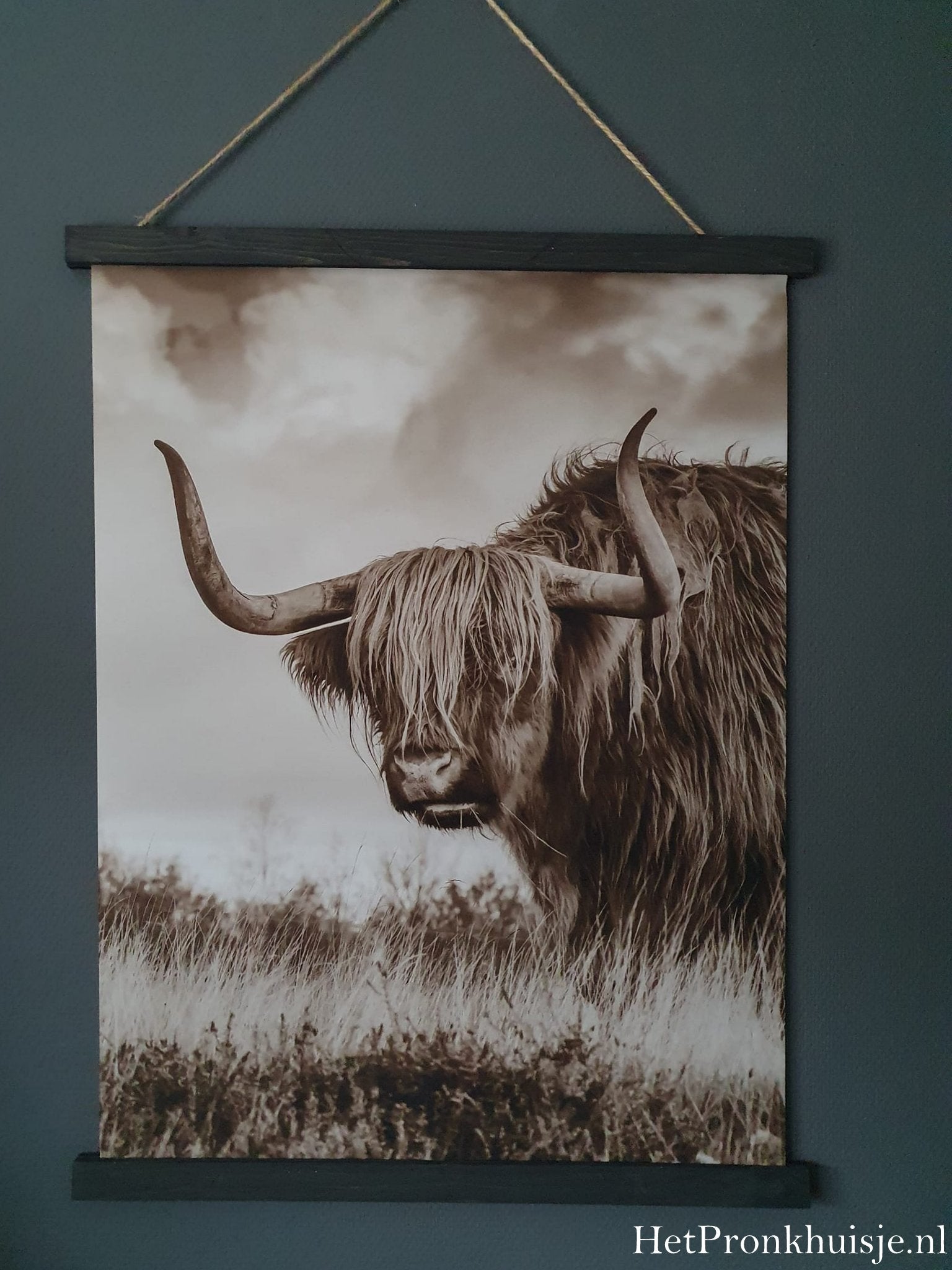 Wanddoek. Hooglander sepia. 80x60cm