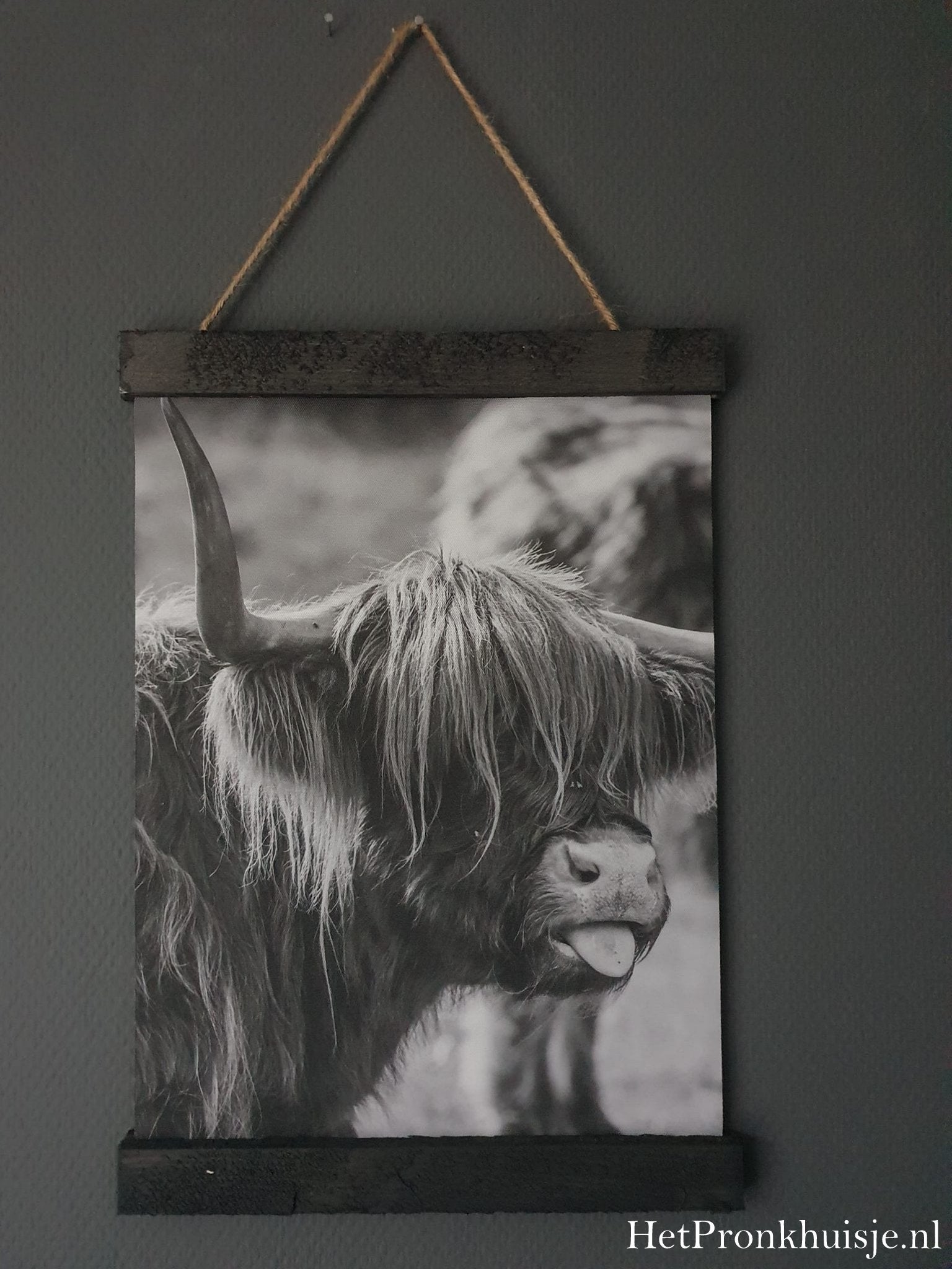 Wanddoek. Hooglander tong. Zwart wit