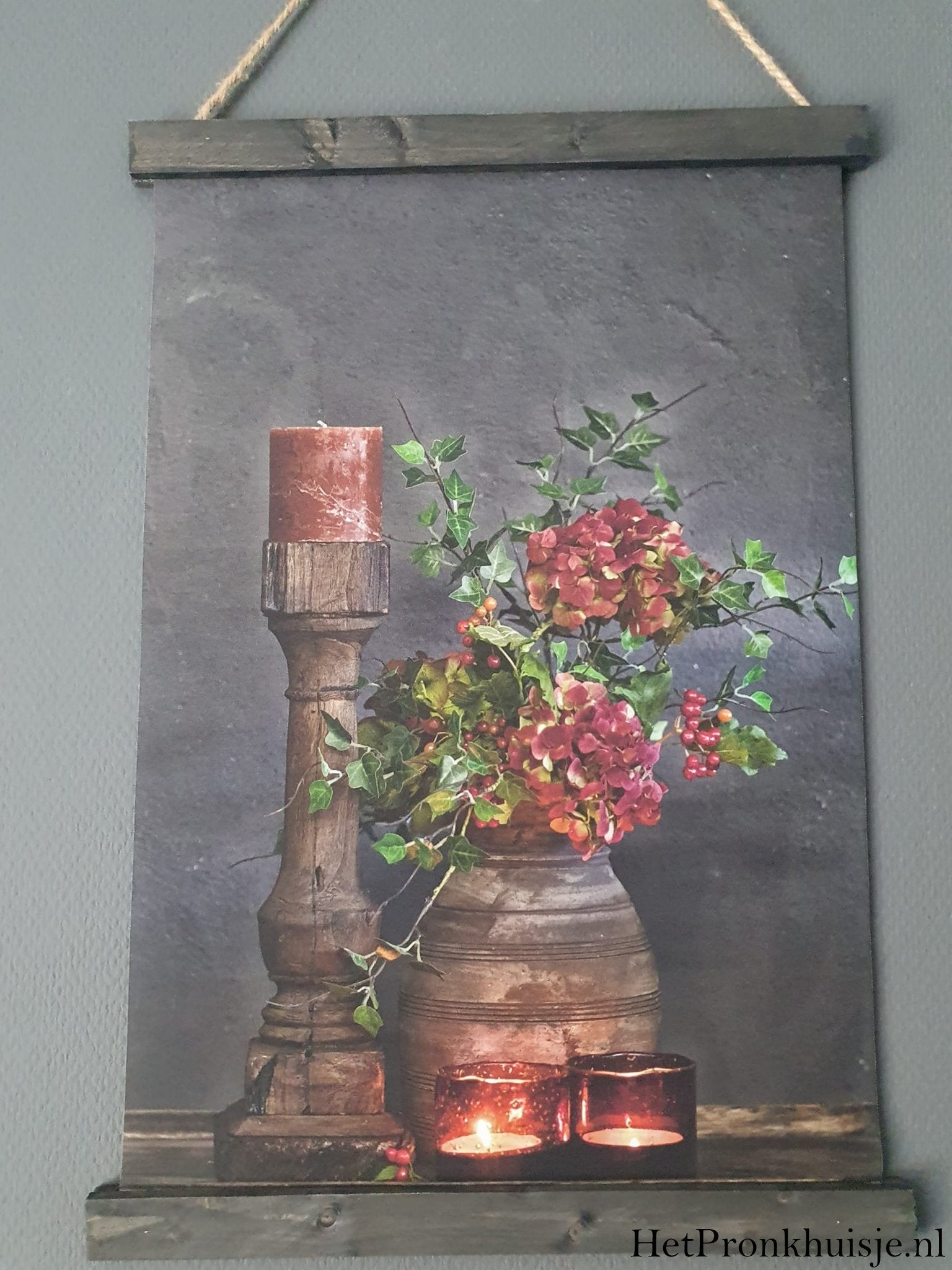 Wanddoek. Hortensia in pot.