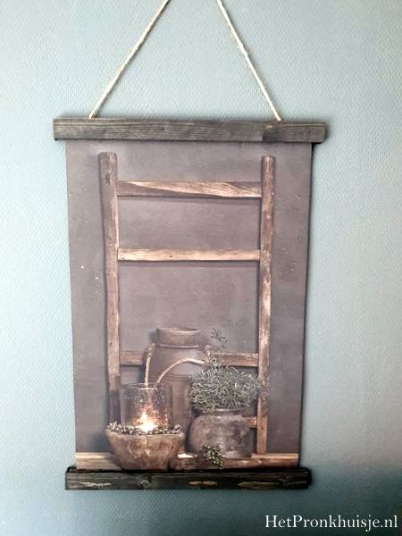 Wanddoek. Ladder met decoratie.
