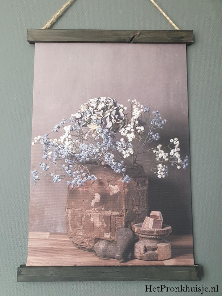 Wanddoek. Leemmand met bloemen.