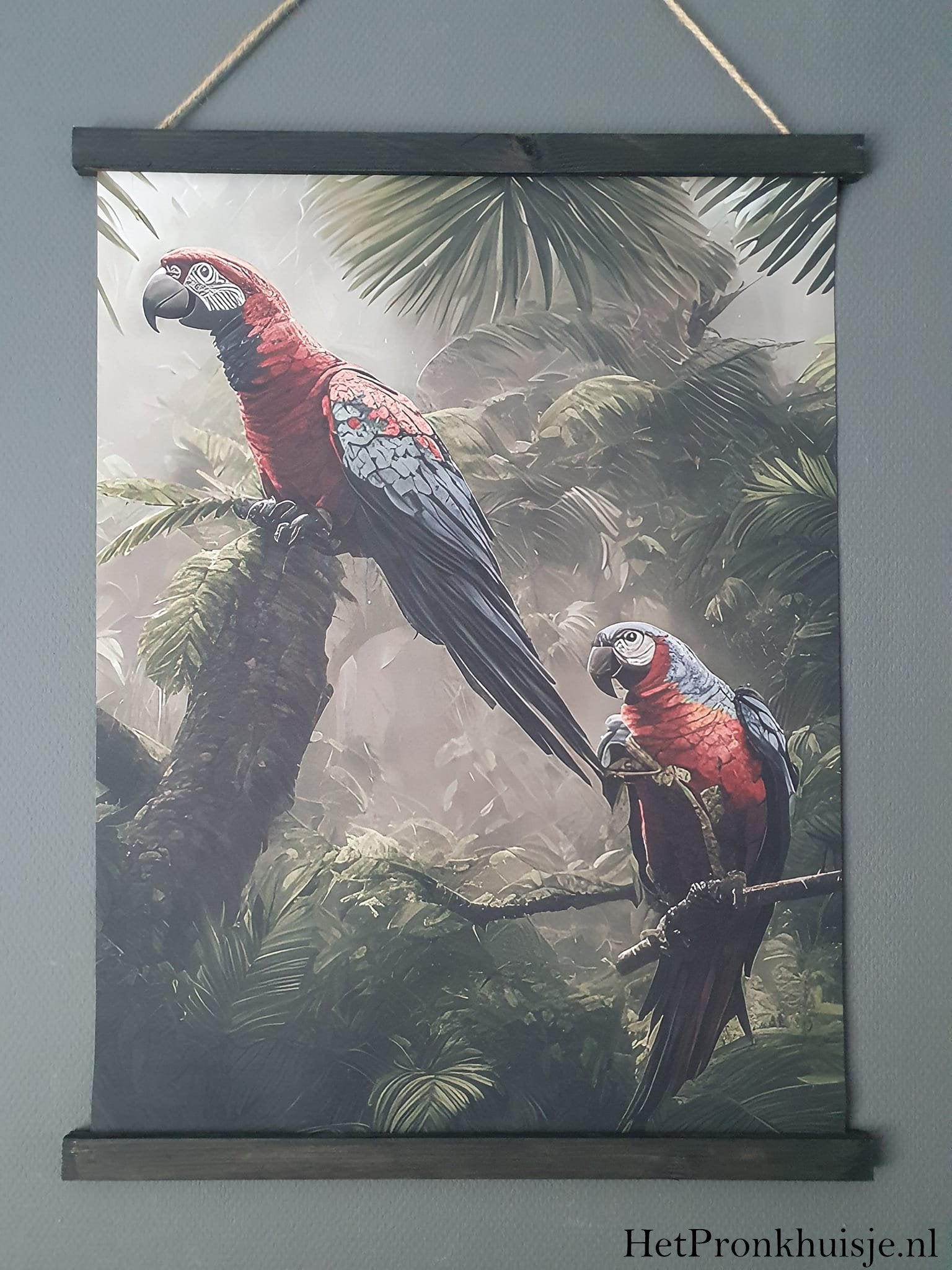 Wanddoek. Papagaai.